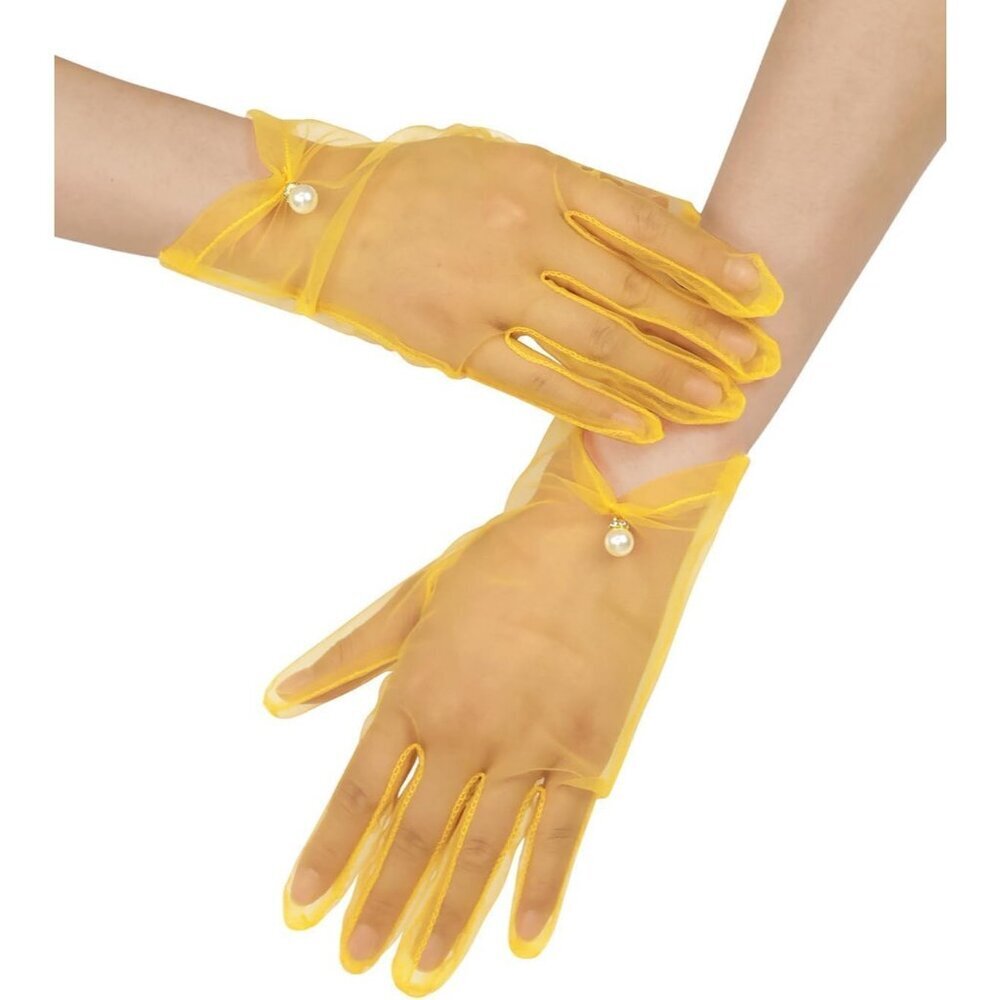 Women's Yellow Evening Pearl Short Gloves Wedding Dance Party Tea Accessories